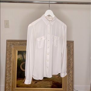 Sheer Button Down Cream Color Blouse by Loft size XS